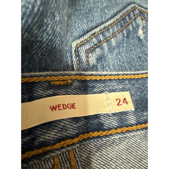 Levi's Wedgie Women's Blue Distressed High Rise Crop Skinny Denim Jeans Size 24 - Picture 4 of 7